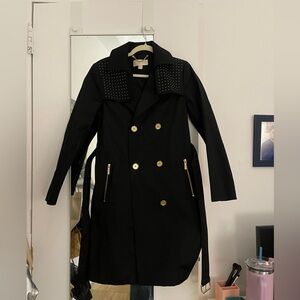 Michaels Black Trench Coat with Gold Accents
